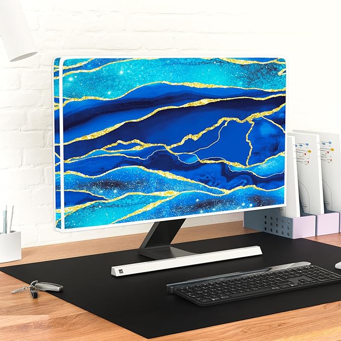 Baocicco Royal Blue Marble Waterproof TV Cover 37, 38, 39 Inch Creative Design Monitor Accessories Laptop TV LCD Screen Television Decoration for Tablet LED LCD OLED TVs Decorations