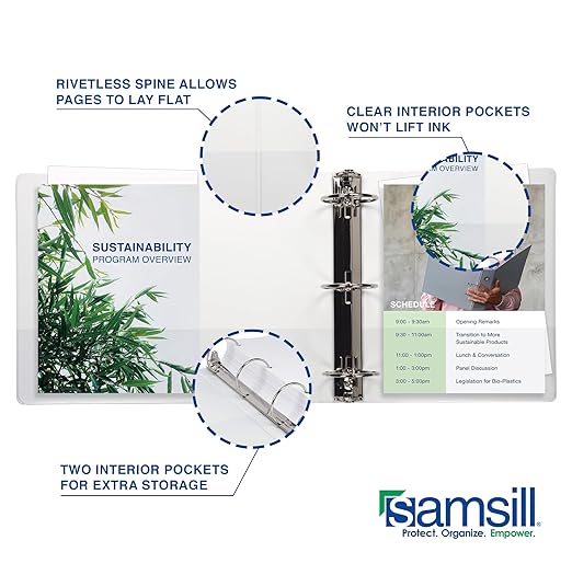 Samsill 1 Inch 3 Ring Binders, Made in USA, Economy Round Ring, Clear View Cover, 200 Sheet Capacity - for School, Home, Office - White, 4 Pack