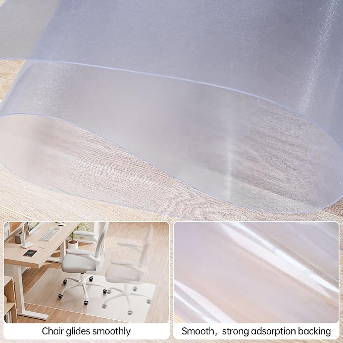 HOMEK Crystal Clear Chair Mat for Hardwood Floor, 48” x 36” Office Chair Mat for Hard Floors, 1/8” Thick Office Mat for Rolling Chairs