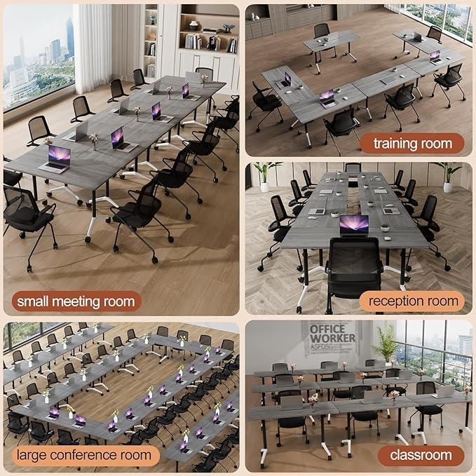 Folding Conference Table 4ft 5ft, Foldable Office Meeting Desk for 6 People, Multiple Sizes Colors Mobile Conference Room Table for Training Room School Business Furniture (4, Grey, 71in)