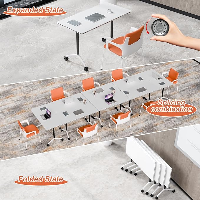 Conference Table Flip Top Mobile Conference Room Tables,Folding Conference Table with Wheels,Large Meeting Training Seminar Table Saving Space for Office Classroom(4A,55.1'')