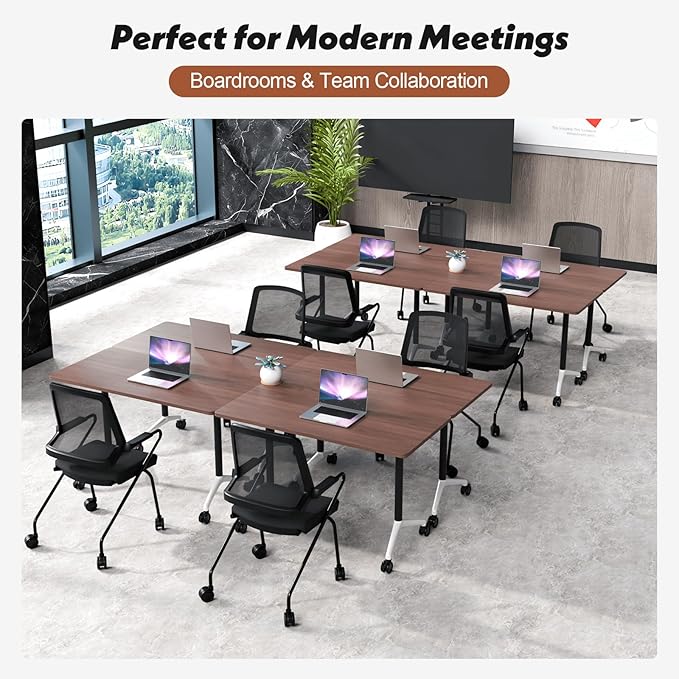Goakwwuz Conference Room Table, Folding Conference Tables,Thicken Grey Tabletop,Flip Top Wooden Seminar Meeting Room Table for Conference Room Offices (8, Walnut, 61.0“)