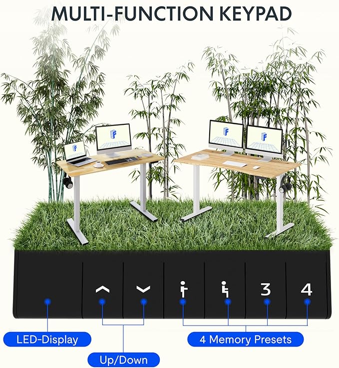 FLEXISPOT EN1 Bamboo One-Piece Standing Desk, 55 x 28 Inches Ergonomic Desk for Home Office and Gaming (White Frame + Bamboo Top, 2 Packages)
