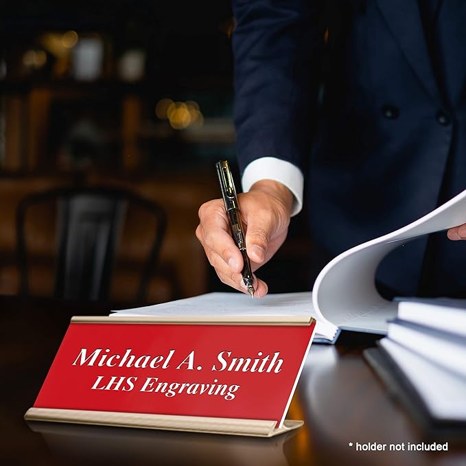 Engraved Door Signs for Office Personalized Red Plastic Door Plaque White Letters - Made in USA 2x12 B7