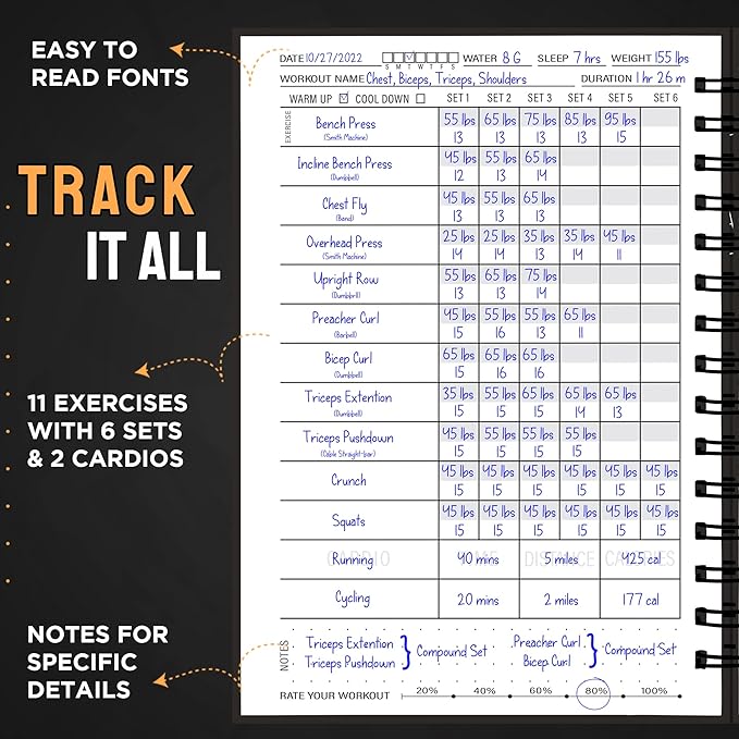 Nextnoid Hardcover Fitness Journal Workout Planner for Men & Women - A5 Sturdy Workout Log Book to Track Gym & Home Workouts - Yellow