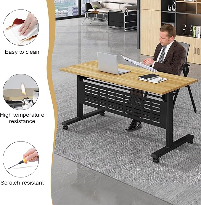 Conference Table,55.1''Folding Conference Room Table for 4-12 People,Mobile Flip Top MeetingTraining Table with Different Coulor and Styles for Offices, Classrooms,Meeting Room (6, 61''E)