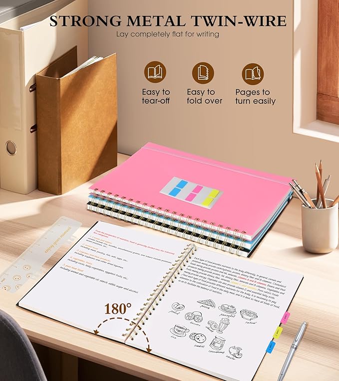 Blank Spiral Notebook Journal 8.5” x 11”, A4 Large Sketch Book for Women Men, 100 GSM Blank Paper Drawing Notebook, Plastic Hardcover Spiral Bound Sketchbook for Sketching Work School Writing, Black