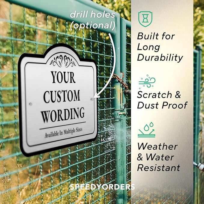 Custom Outdoor Decorative Metal Signs, Personalized Aluminum, Waterproof, Design 1, Metallic Silver, 30x24 In