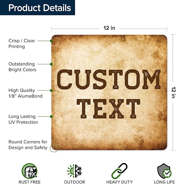 Custom Sign, Custom Street Sign, 11 Font Colors, 13 Font Styles, 4 Hole Options, 22 Sizes, 12x12 Inches, Rust Free DiBound, Fade Resistant, Made in USA by My Sign Center (Vintage)