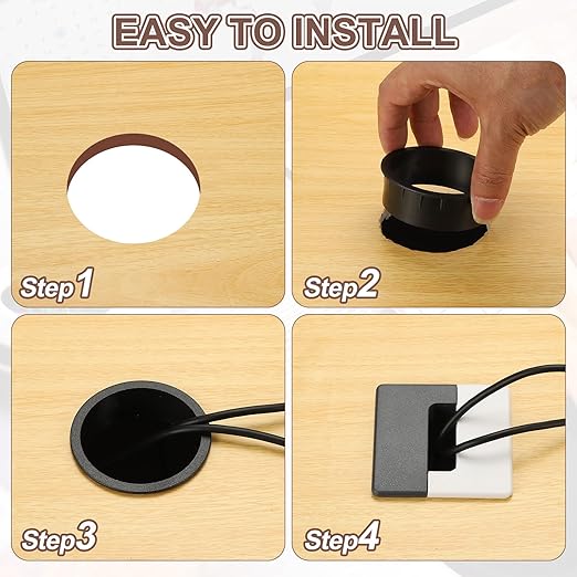 PATIKIL 2.8inch Desk Grommet, 6Pcs Cable Grommet Wire Management Cable Hole Cover Cord Organizer for Office Home Table Countertop, Black Silver