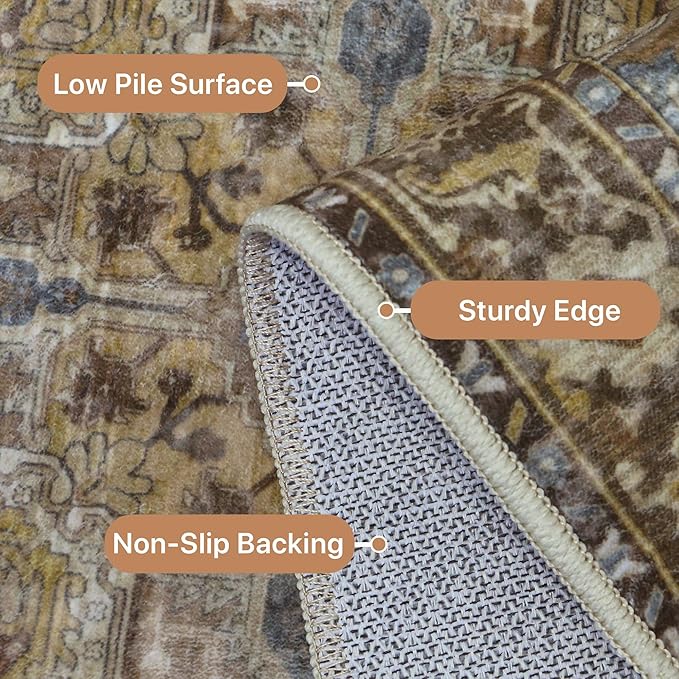 GENIMO 2x10 Runner Rugs for Hallway, Machine Washable Non Slip Vintage Rugs, Low Pile Lightweight Soft Print Rug for enrtyway, Corridor, Home Office, Kitchen, Rustic Brown