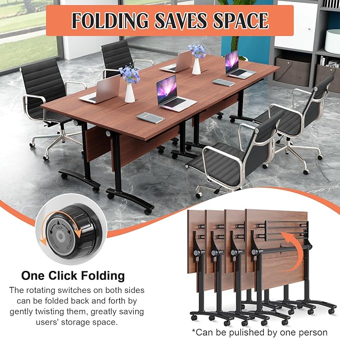 Conference Table,55.1''Folding Conference Room Table for 4-12 People,Mobile Flip Top MeetingTraining Table with Different Coulor and Styles for Offices, Classrooms,Meeting Room (2, D)