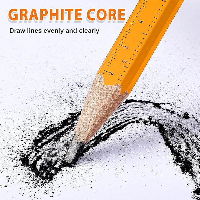 Honoson 200 Pcs Flat Construction Pencils with Printed Ruler Wood Graphite 2 Pcs Carpenter Pencil Sharpener for Woodworking Marking Tool(Wood)