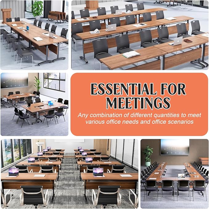 Conference Table,55.1''Folding Conference Room Table for 4-12 People,Mobile Flip Top MeetingTraining Table with Different Coulor and Styles for Offices, Classrooms,Meeting Room (8, 70.8''D)