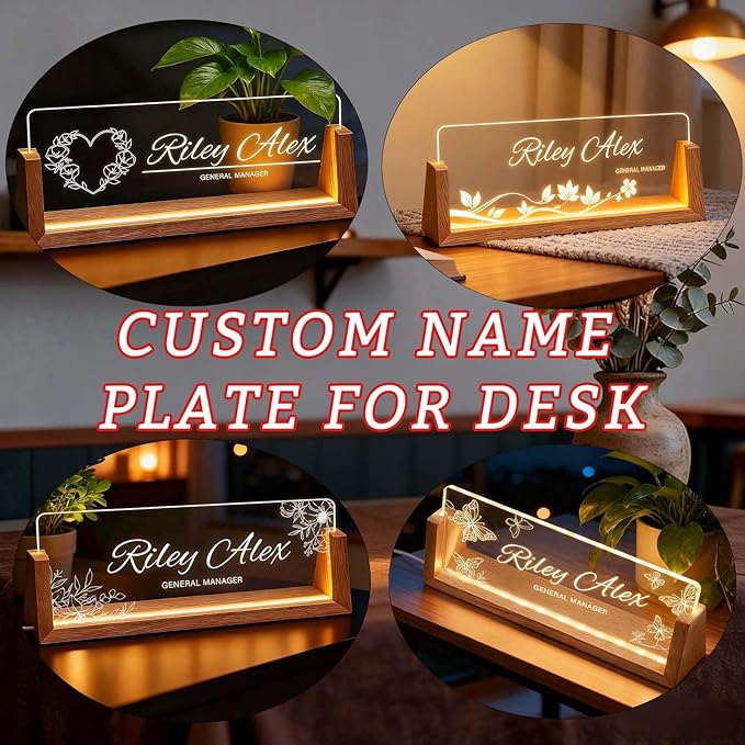 Custom Name Plate for Desk, Personalized Light Up Acrylic Desk Name Plate, Corporate Gifts for Employees Coworkers, Office Decor for Women Men
