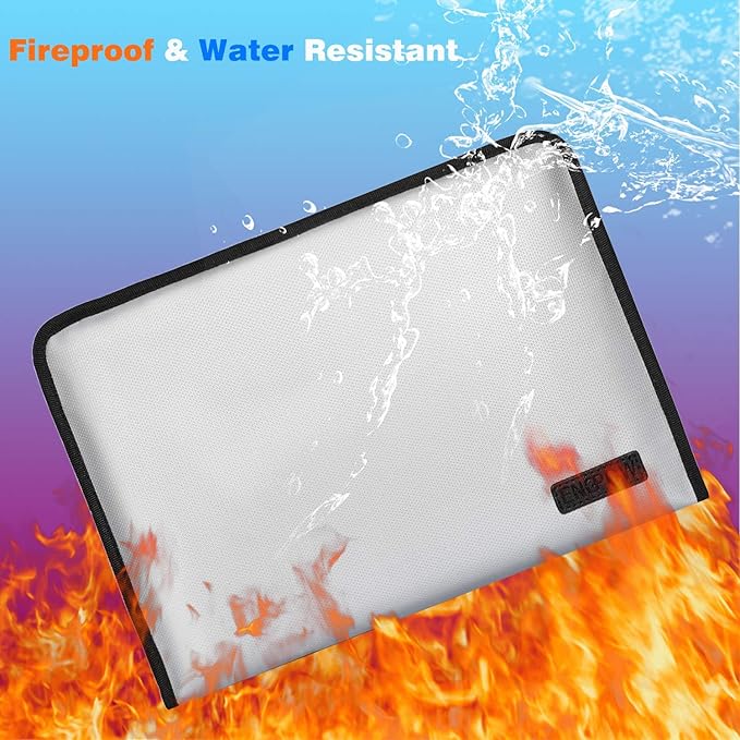 ENGPOW Expanding File Folder Important Document Organizer Fireproof and Waterproof Document Bag with A4 Size 13 Pockets Zipper Closure Non-Itchy Silicone Coated Portable Filing Wallet Pouch(Silver)