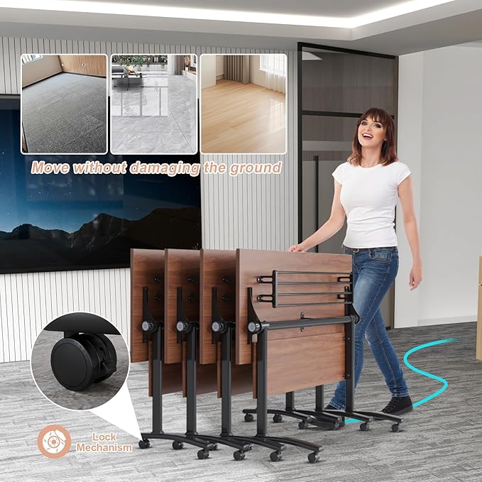 Conference Table Flip Top Mobile Conference Room Tables,Folding Conference Table with Wheels,Large Meeting Training Seminar Table Saving Space for Office Classroom(6D,47.2'')