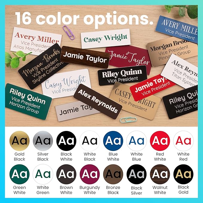 ExcelMark Custom Name Tag - Engraved Name Badge with Pin or Magnetic Backing, 16 Colors, 6 Fonts, and 2 Sizes to Choose from (Walnut w/White Letters, 1.5"x 3")