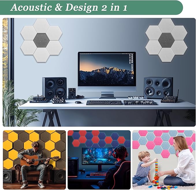 Hexagonal Acoustic Panels-12 Pack High-Density Sound Absorbing Panels 12"X10"X0.4" for Enhanced Noise Reduction, DIY Design, Idea for Studios, Offices, and Home Theaters(Black)