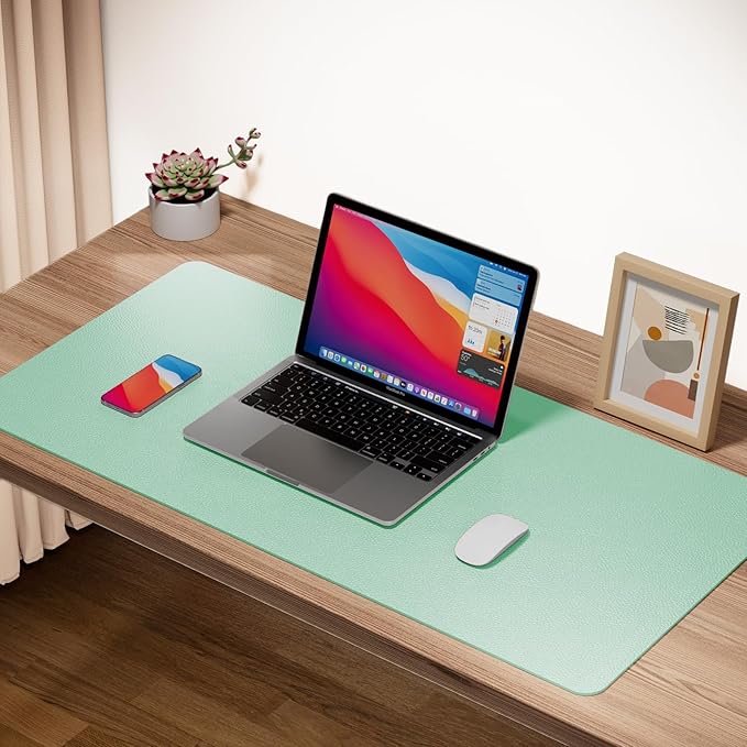 Boutilon Leather Desk Pad Protector,Non-Slip Mouse Pad,Laptop Desk Pad,Office Mouse Mat,Waterproof Leather Desk Blotter,Desk Writing Pad for Office and Home (L-Green,35"x 17")