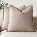 Foindtower Set of 2 Decorative Linen Fringe Throw Pillow Covers Farmhouse Cushion Cover with Tassels Soft Accent Pillowcase for Couch Chair Sofa Bed Living Room Home Decor,20×20 Inch,Natural Linen