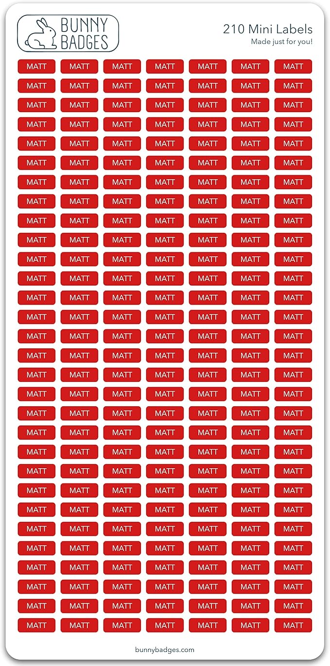 Personalized Name Labels (210 Labels) (0.63" × 0.24") Mini Custom Name Stickers - Waterproof Name Labels for Kids, Toddlers and Parents