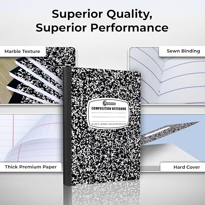 Rosmonde 5000 Pack (Pallet) Composition Notebooks Bulk, Wide Ruled, Jumbo Pallet of Composition Notebooks, 100 Sheets (200 Pages), 9-3/4 x 7-1/2, Bulk Supplies for School & Office, 4-7 Days Transit