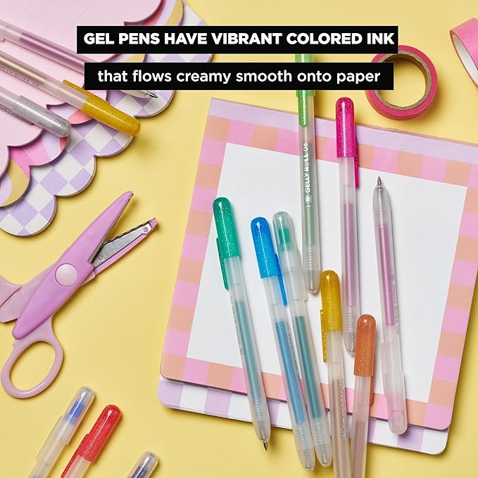 SAKURA Gelly Roll Retractable Gel Pens Colored - Metallic Gel Pens - 08 Medium Point Ink Pen for Journaling, Art, or Drawing - Gel Pens with Assorted Colored Ink - 10 Pens