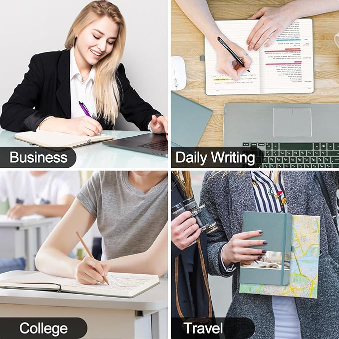EMSHOI Notebook College Ruled - 256 Numbered Pages, 120 Gsm Thick Paper, A5 Hardcover Leather Lined Journal for Men & Women Work School Journaling Writing Diary 5.7" X 8.3"(GrayBlue)