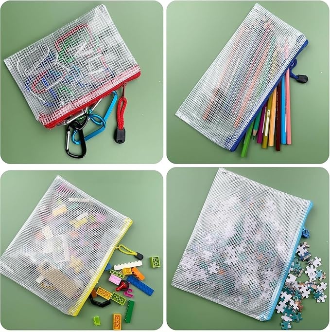 Oaimyy-18PCS-7 x 11" Mesh Zipper Pouch, Plastic Zip File Folders Puzzle Bags Large Reusable Zipper Pouches for Organizing Classroom Board Game Organization,Home Storage-(Multicolor)