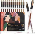 Retractable Glitter Gel Pens, 12 Colors Large Capacity Skin Tone Glitter Metallic Gel Ink Pens, 1 mm Fine Point Smooth Writing Color Pens for Adult Coloring Book Note Taking Aesthetic Art Supplies