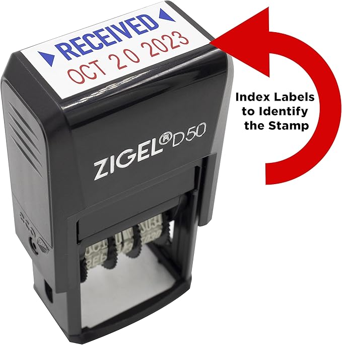 ZIGEL D50 Date Stamp with Scanned - Self Inking Date Stamp - Blue/Red