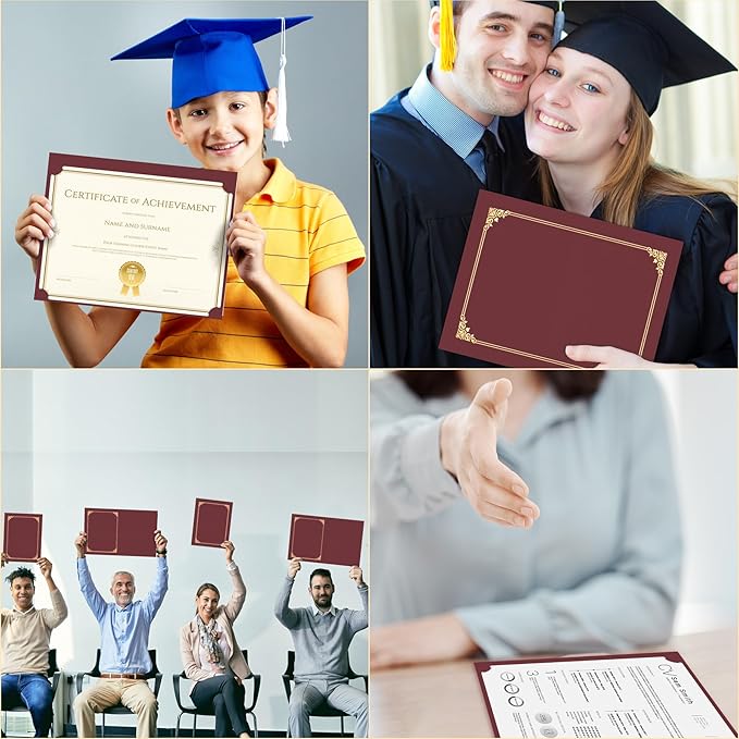 HAUTOCO 10 Packs Certificate Holders, Burgundy Diploma Holders, Document Award Covers Certificate Folders with Gold Foil Border for 8.5x11 Letter Size