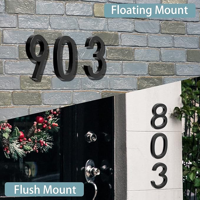 6" Floating Stainless Steel Address House Number, Modern Metal Anti-Rust House Numbers with Nail Kits for Door Garden Mailbox Decor Visibility Signage (1)