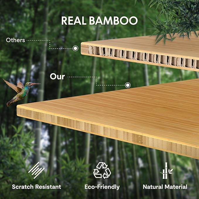 FLEXISPOT Bamboo Electric Standing Desk with Elegant Oval Legs, 60"x30" Height Adjustable Desk for Home Office & Living Spaces, White Frame