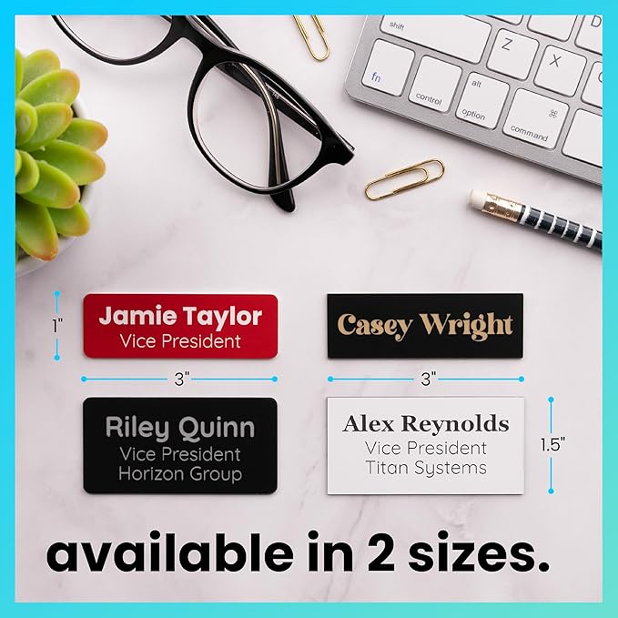 ExcelMark Custom Name Tag - Engraved Name Badge with Pin or Magnetic Backing, 16 Colors, 6 Fonts, and 2 Sizes to Choose from (White w/Pine Green Letters, 1.5"x 3")