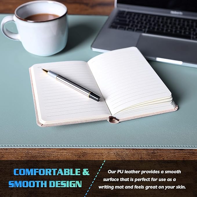 K KNODEL Desk Mat, Blotter, Dual-Sided Office Desk Pad, Waterproof Desk Mat for Desktop, Desk Blotters, PVC Leather Pad Protector (Light Blue, 35.4" x 17")