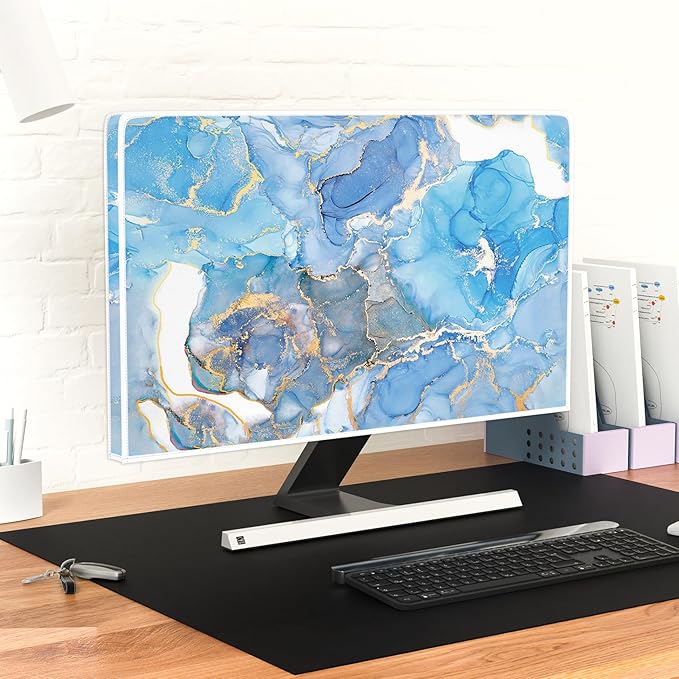 Baocicco Baby Blue Gold Marble Waterproof Screen TV Cover 40, 41, 42，43 Inch Modern Television Accessories TV LCD Fashion Weatherproof Screen TV Decorations for Tablet LED LCD OLED TVs