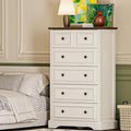 VVFLU Farmhouse 6 Drawer Dresser, 48" Tall White Dresser with Natural Texture & Metal Handles, Storage Drawer Chest for Bedroom, Living Room, Hallway, Vintage Design (Antique White)
