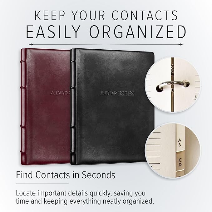 Gallery Leather Large Address Book with Alphabetical Tabs up to 480 Records, Leather Notebook Hardcover, Telephone and Address Books - 9x7", Desk Address, Acadia Cactus