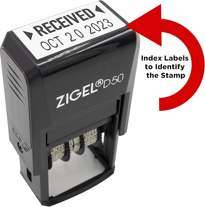 ZIGEL D50 Date Stamp with DEPOSITED - Self Inking Date Stamp - Black