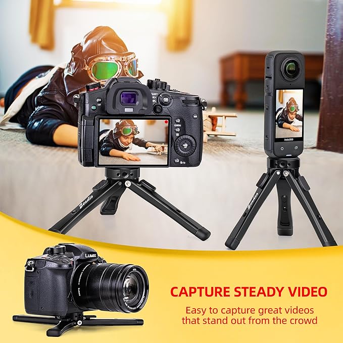 Zeadio Heavy Duty Mini Metal Tripod Stand - Universal Small Table Tripod for Camera, Gimbal, Action Cam, Camcorder, Microphone, LED Light, etc(40kg/88lb Load)