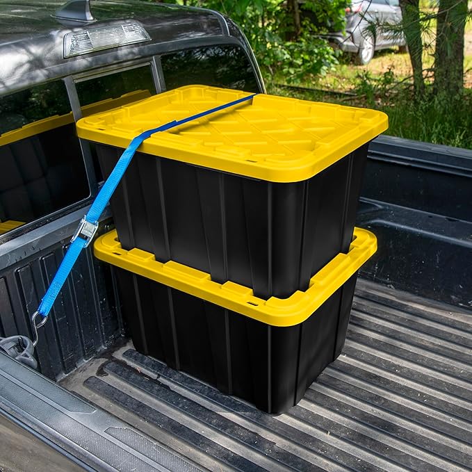 Sterilite 6-Pack Industrial Tote, Plastic Storage Container Bins with Lids, 27 Gallon - Heavy-Duty Organizing Containers for Closet, Bathroom, and Office