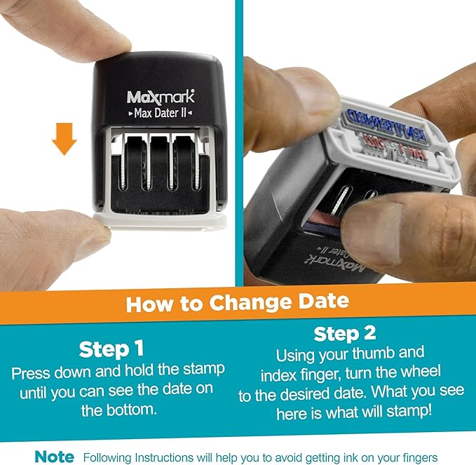 MaxMark Self-Inking Rubber Date Office Stamp with MAILED Phrase & Date - Blue Ink (Max Dater II), 12-Year Band
