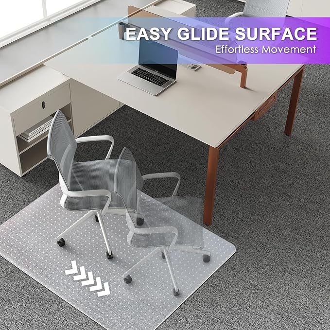 Vicwe Office Chair Mat for Carpet, 32''x 48'' Computer Desk Chair Mat for Carpeted Floors, Easy Rolling Hard Mat for Office Chair on Carpets, Anti-Slip Carpet Protector Mat Clear,Ship Flat