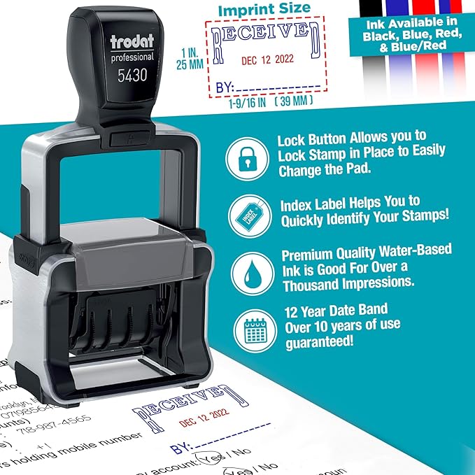 Trodat 5430 Professional Self-Inking Date Stamp with Paid - Red Ink