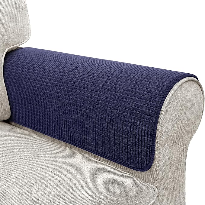 Couch Arm Covers, Sofa Arm Covers, Waterproof Armrest Cover for Sofa, Armchair, Loveseat, Non-Slip Recliner Arm Cover, Sofas Headrest Cover, Arm Chair Covers Set of 2 (Navy Blue, 24"×20")