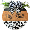 Wood front door sign Wood sign Home decor Welcome sign Sign for front door House warming gift Wedding gift (Hey Yall Cow-DS082(A10) S003, 22" Width)