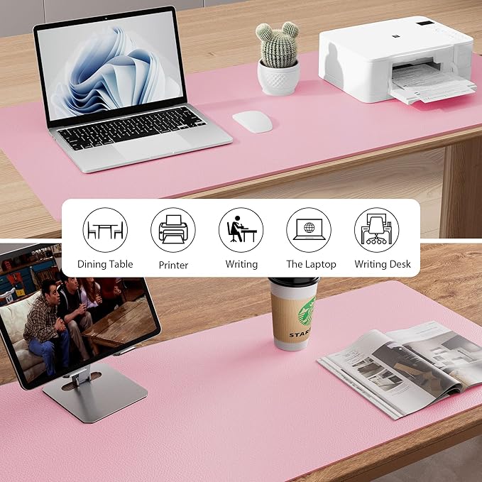 Aothia Leather Desk Pad Protector, Mouse Pad, Office Desk Mat, Non-Slip PU Leather Desk Blotter, Laptop Desk Pad, Waterproof Desk Writing Pad for Office and Home (31.5" x 15.7", Fairy Pink)