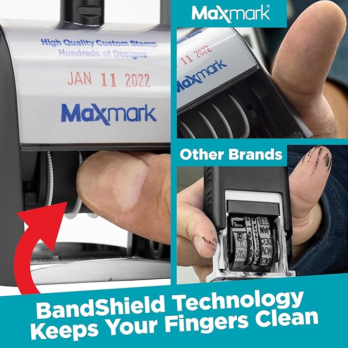 MaxMark Heavy Duty Self Inking Date Stamp with Phrase Posted - 2 Color Blue/Red Ink